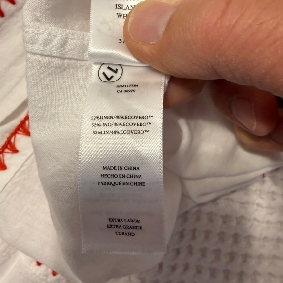 Rails Island white Luxe Linen Blend Button-up Shirt with whipstitch edge trim XL - Picture 8 of 8